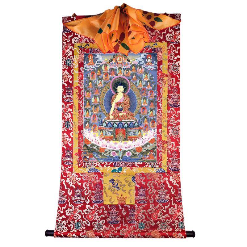 35 Confession Buddhas - Tibetan thangka painting, detailed view