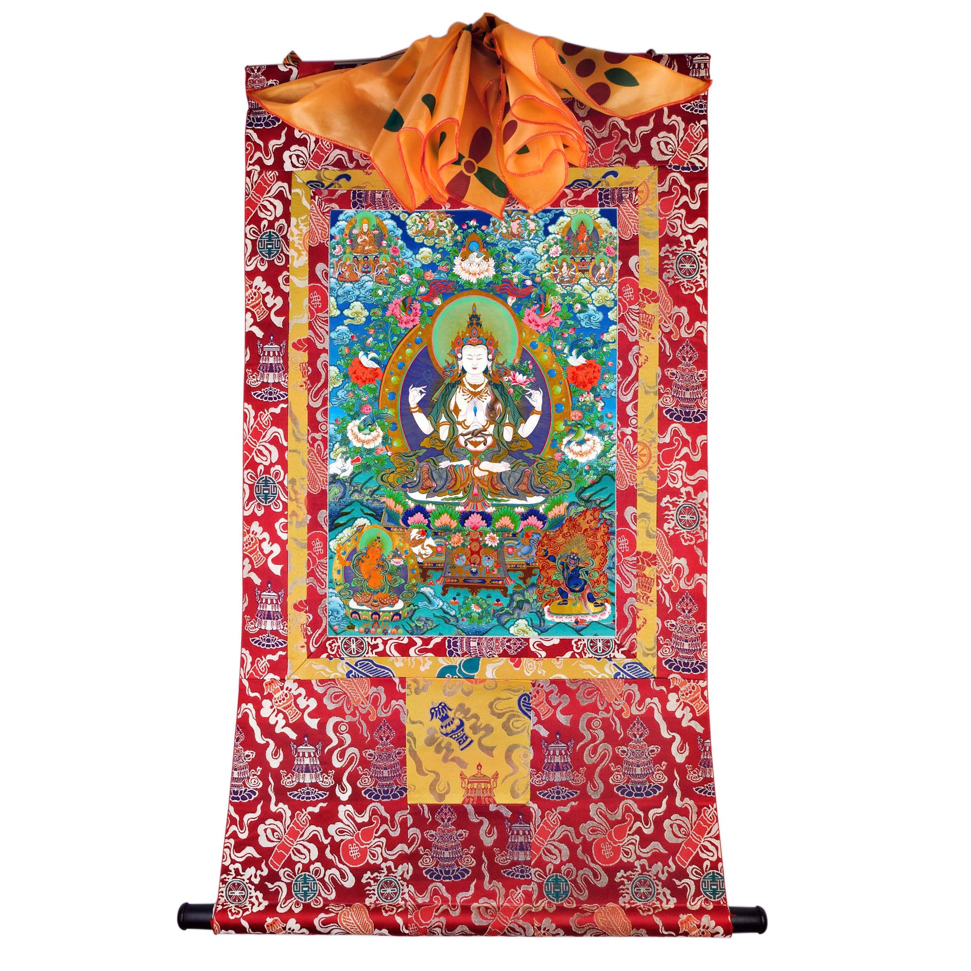 Gandhanra Tibetan Thangka Art - Chenrezig - Padmapani - from Kathok Monastery - Giclee Print with Mineral Pigments