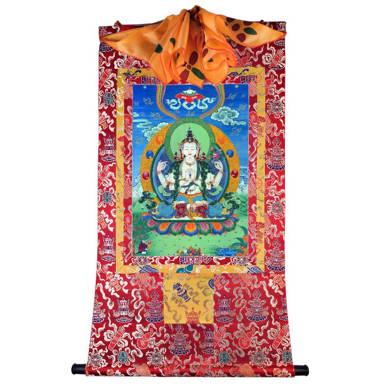 Gandhanra Tibetan Thangka Art - Chenrezig - Padmapani - from Kathok Monastery - Giclee Print with Mineral Pigments