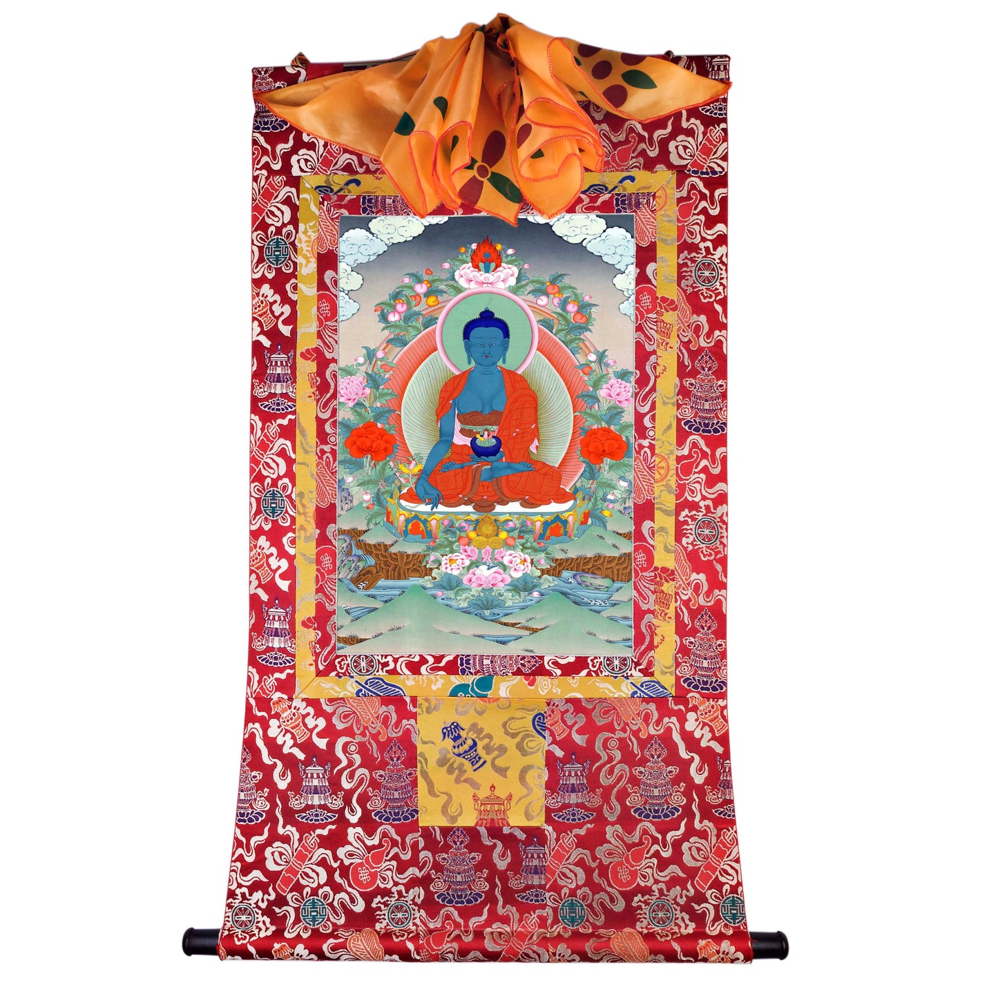 Gandhanra Tibetan Thangka Art - Bhaisajyaguru - Medicine Buddha - from Kathok Monastery - Giclee Print with Mineral Pigments