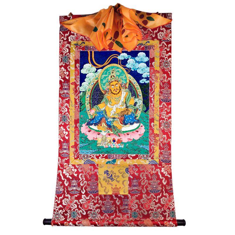 Yellow Jambhala - Tibetan thangka painting, detailed view