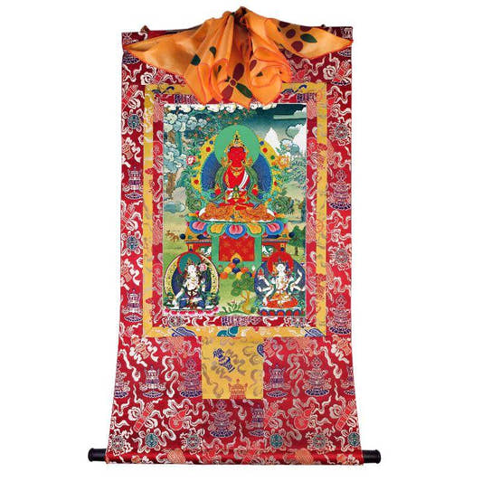 Amitayus - Three Buddhas of Longevity - Tibetan thangka painting, detailed view
