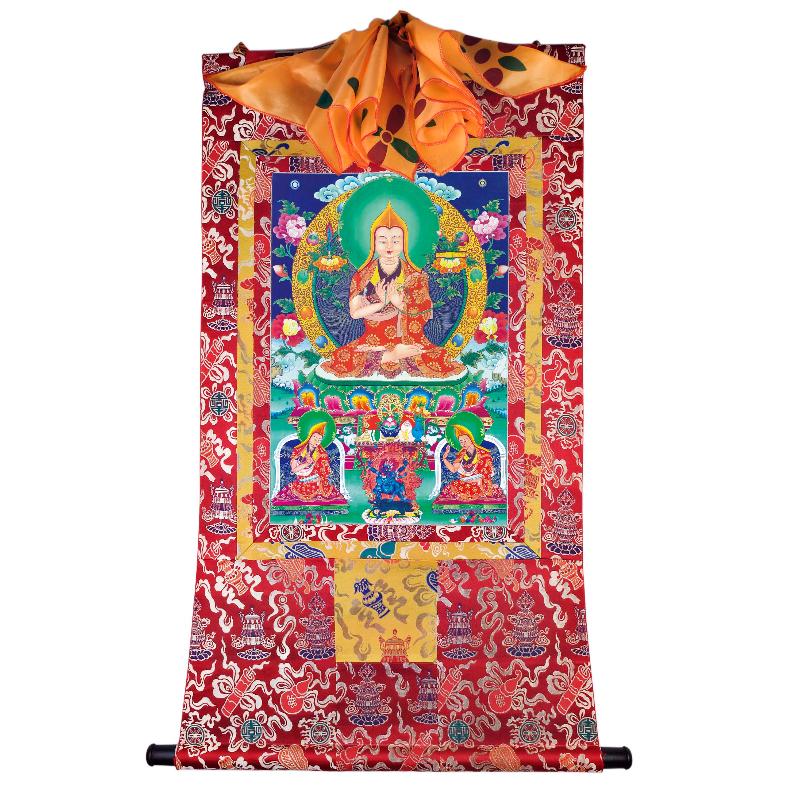 Gandhanra Tibetan Thangka Art - Tsongkhapa and His 2 Disciples - from Labrang Monastery - Giclee Print with Mineral Pigments