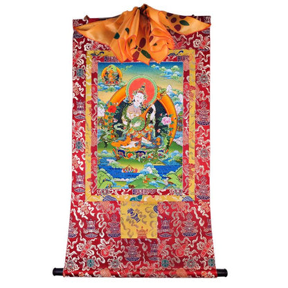 Gandhanra Tibetan Thangka Art - Sarasvati - from Kathok Monastery - Giclee Print with Mineral Pigments