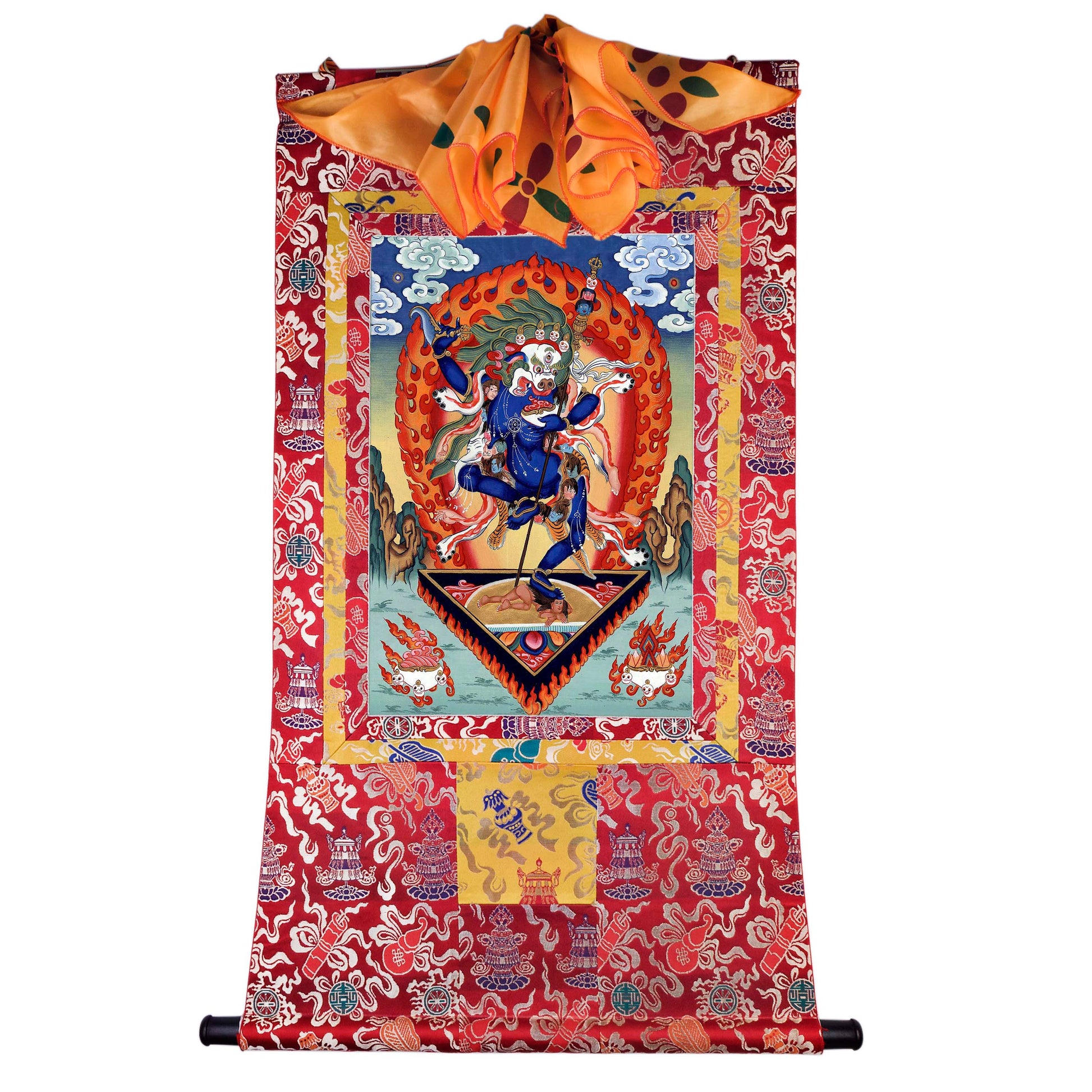 Gandhanra Tibetan Thangka Art - Lion-faced Dakini - Simhamukha - Longsal Sengmar - from Kathok Monastery - Giclee Print with Mineral Pigments
