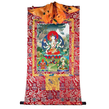 Victorious Crown Ushnisha Vijaya - Tibetan thangka painting, detailed view