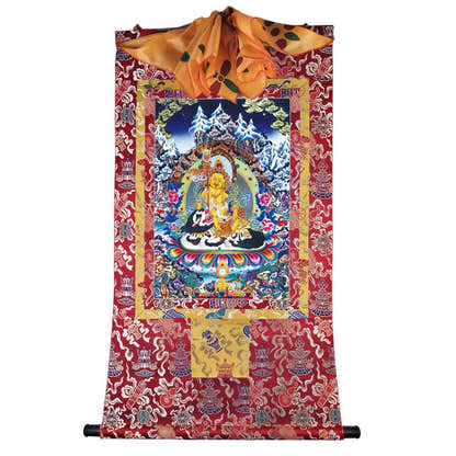 Vaishravana / Vaisravana - Tibetan thangka painting, detailed view