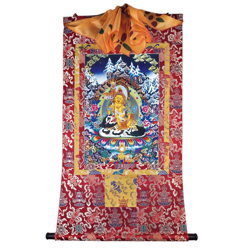 Vaishravana / Vaisravana - Tibetan thangka painting, detailed view