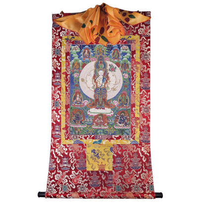 The Thousand-hand Avalokiteshvara - Tibetan thangka painting, detailed view