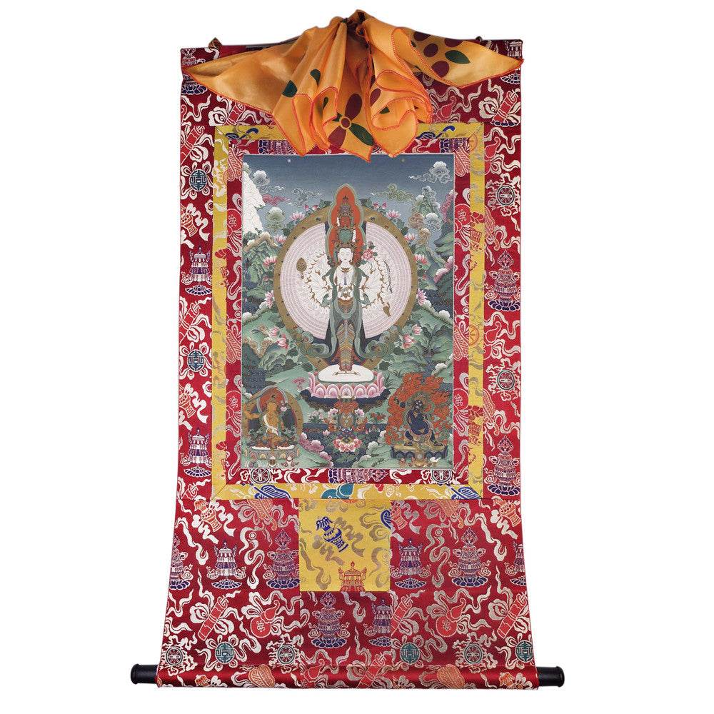 The Thousand-hand Avalokiteshvara - Tibetan thangka painting, detailed view