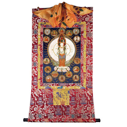 The Thousand-hand Avalokiteshvara - Tibetan thangka painting, detailed view