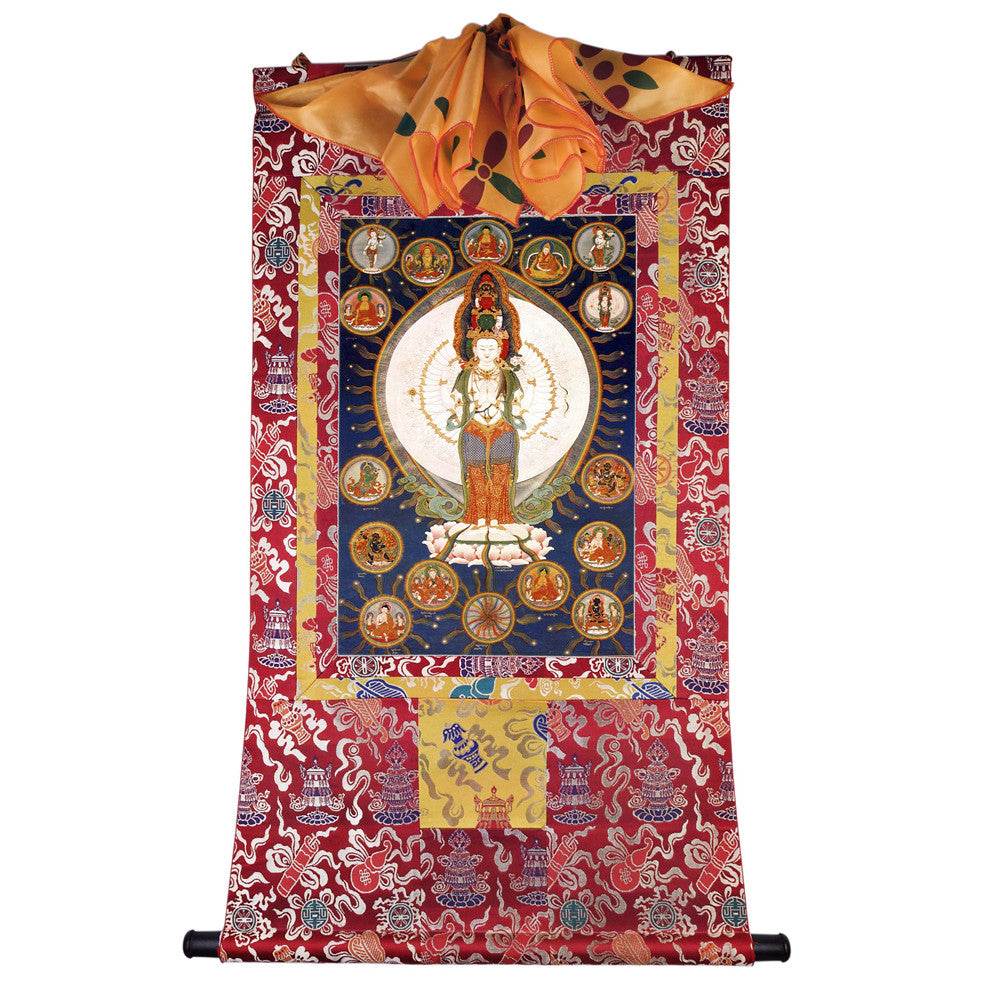 The Thousand-hand Avalokiteshvara - Tibetan thangka painting, detailed view