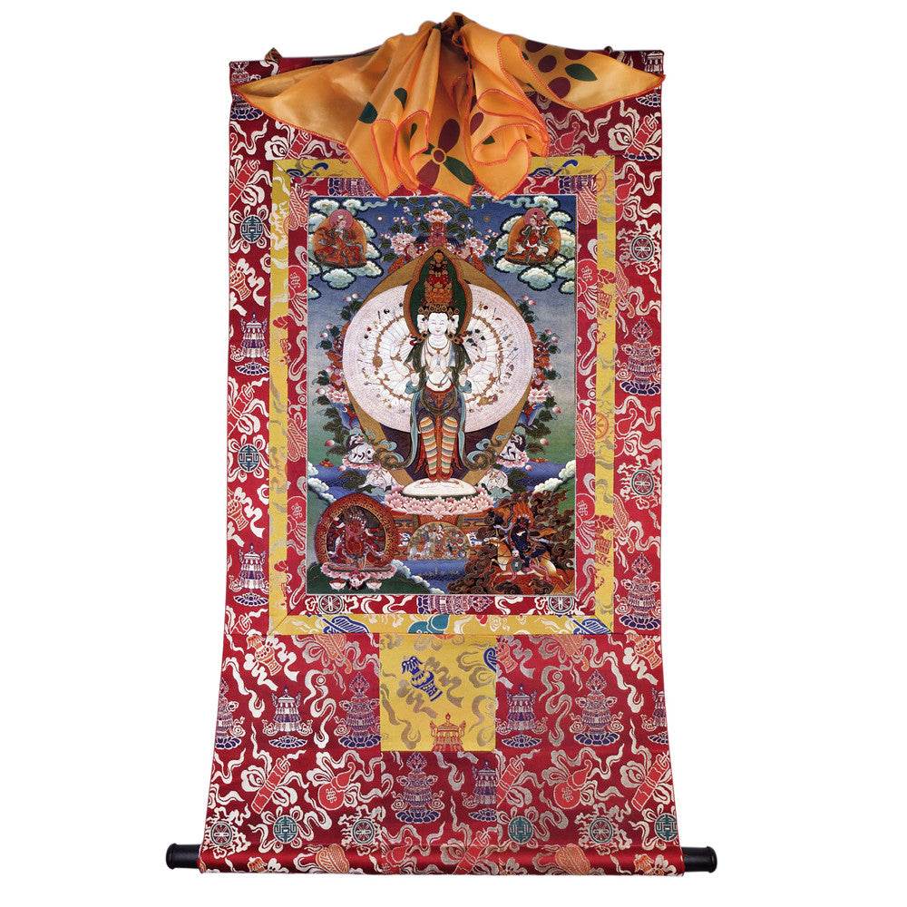 The Thousand-hand Avalokiteshvara - Tibetan thangka painting, detailed view