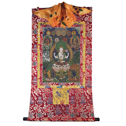 Gandhanra Tibetan Thangka Art - Chenrezig - Padmapani - from Kathok Monastery - Giclee Print with Mineral Pigments