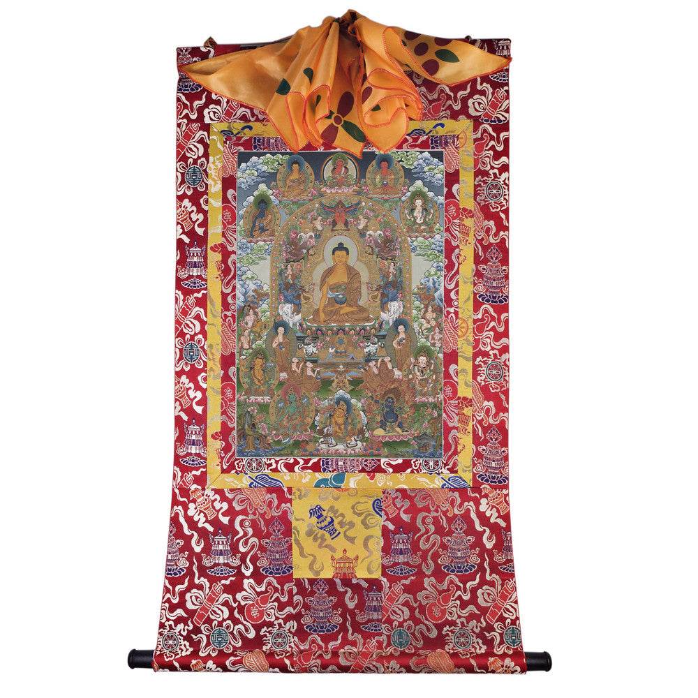 Shakyamuni - Tibetan thangka painting, detailed view