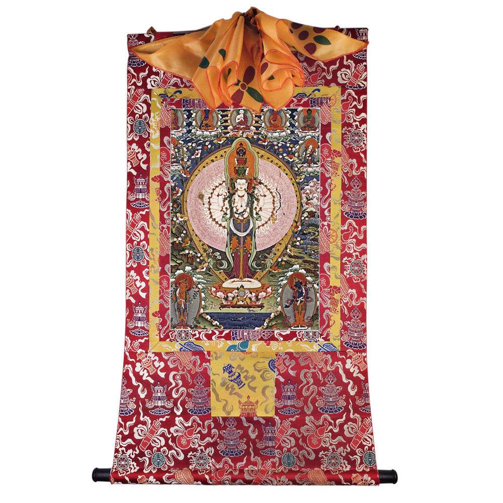 The Thousand-hand Avalokiteshvara - Tibetan thangka painting, detailed view