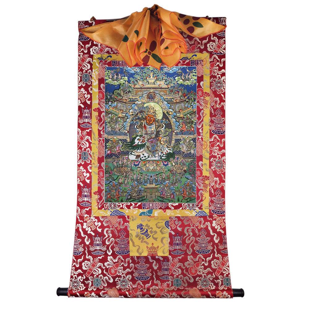 Vaishravana / Vaisravana - Tibetan thangka painting, detailed view