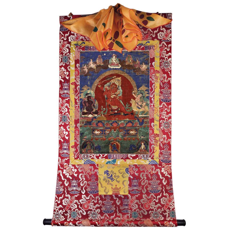 Rakta Yamari-Krodharaja - 15th Century Old Version - Tibetan thangka painting, detailed view