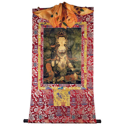 Samantabhadra - 17th Century - Tibetan thangka painting, detailed view