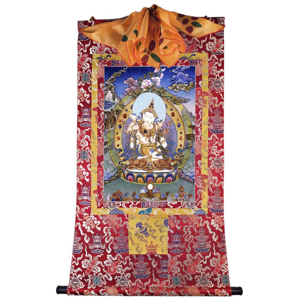 Vajrasattva in Yab Yum - Tibetan thangka painting, detailed view