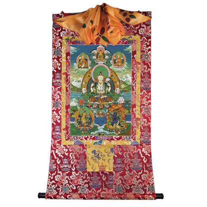 Gandhanra Tibetan Thangka Art - Chenrezig - Padmapani - from Kathok Monastery - Giclee Print with Mineral Pigments