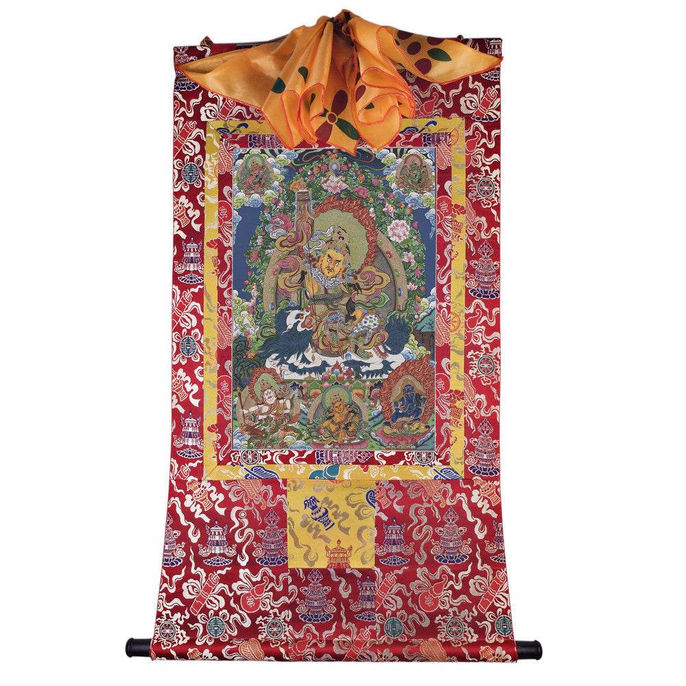 Vaishravana / Vaisravana - Tibetan thangka painting, detailed view