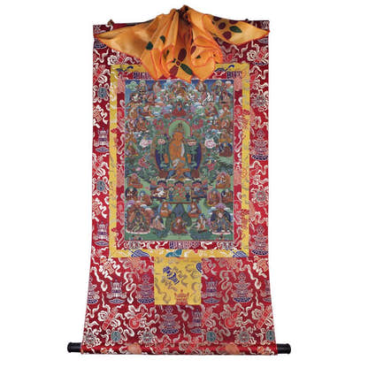 Manjusri - Tibetan thangka painting, detailed view