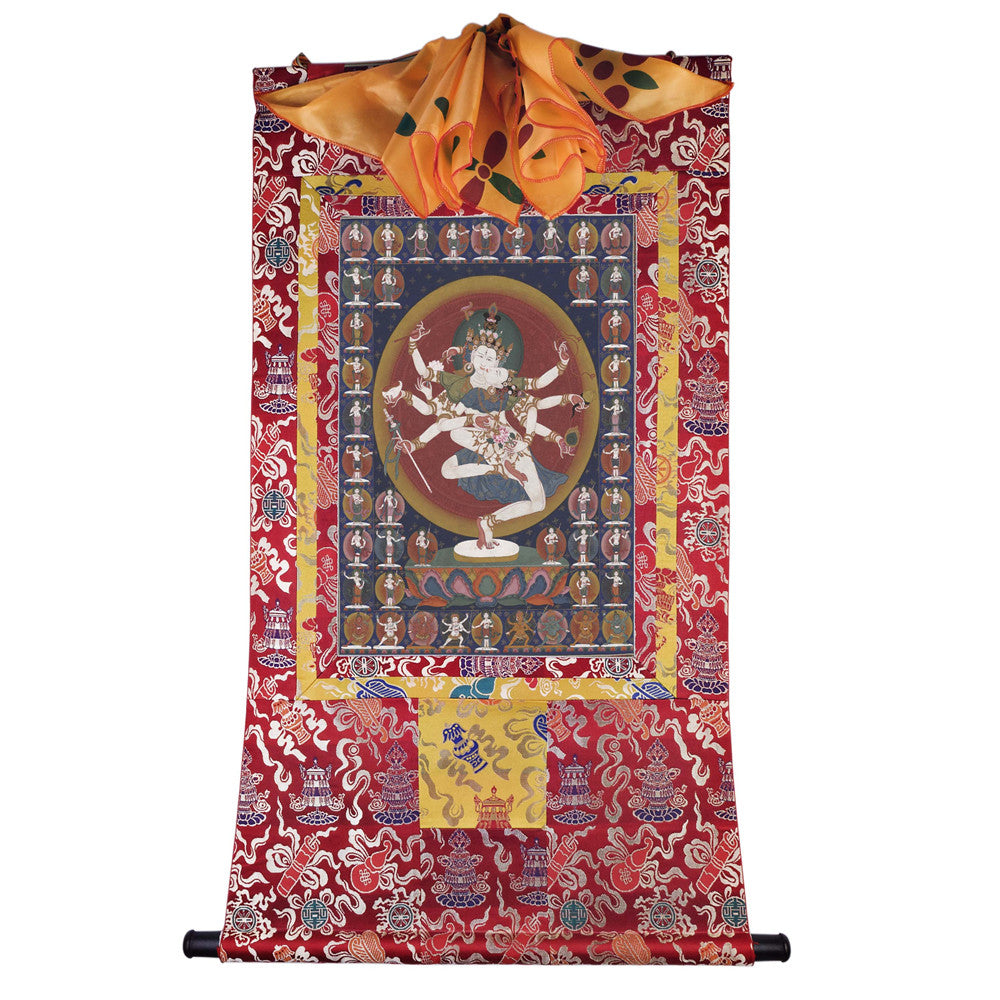 Gandhanra Tibetan Giclee Printed Thangka Art - 2-faced 8-armed Padmapani Chenrezig