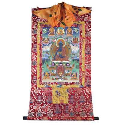 Gandhanra Tibetan Thangka Art - Bhaisajyaguru - Eight Medicine Buddhas - from Kathok Monastery - Giclee Print with Mineral Pigments