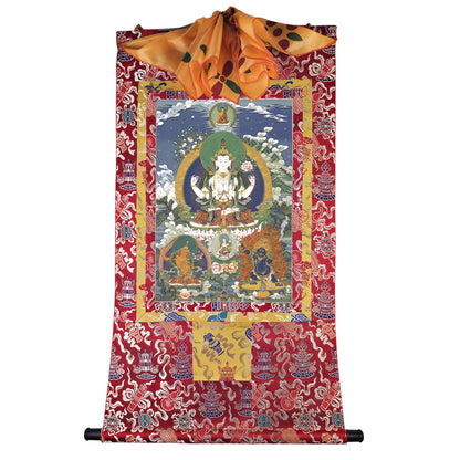 Gandhanra Tibetan Thangka Art - Chenrezig - Padmapani - from Kathok Monastery - Giclee Print with Mineral Pigments