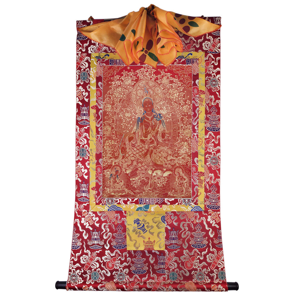 2774-唐卡-HBMT-079绿度母红唐-老-240dpi - Tibetan thangka painting, detailed view
