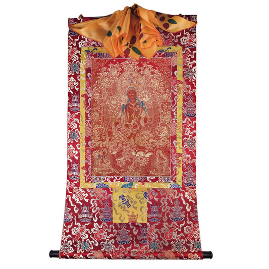 2774-唐卡-HBMT-079绿度母红唐-老-240dpi - Tibetan thangka painting, detailed view