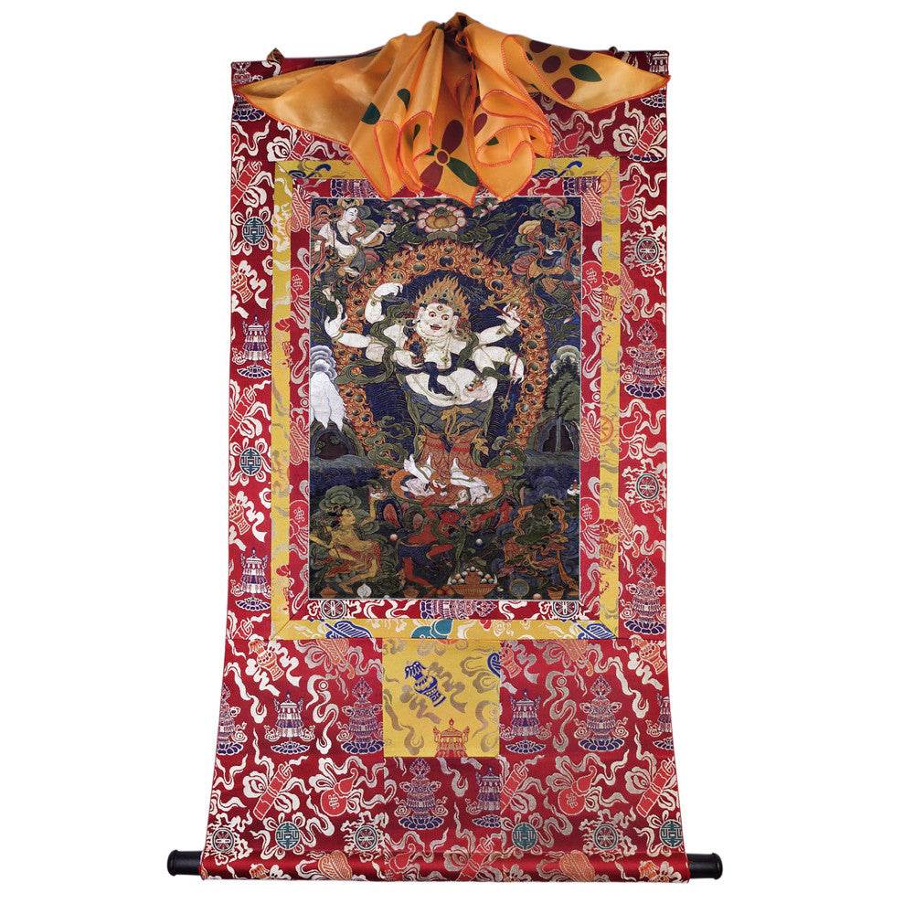 White Mahakala - 17th Century Old Version - Tibetan thangka painting, detailed view