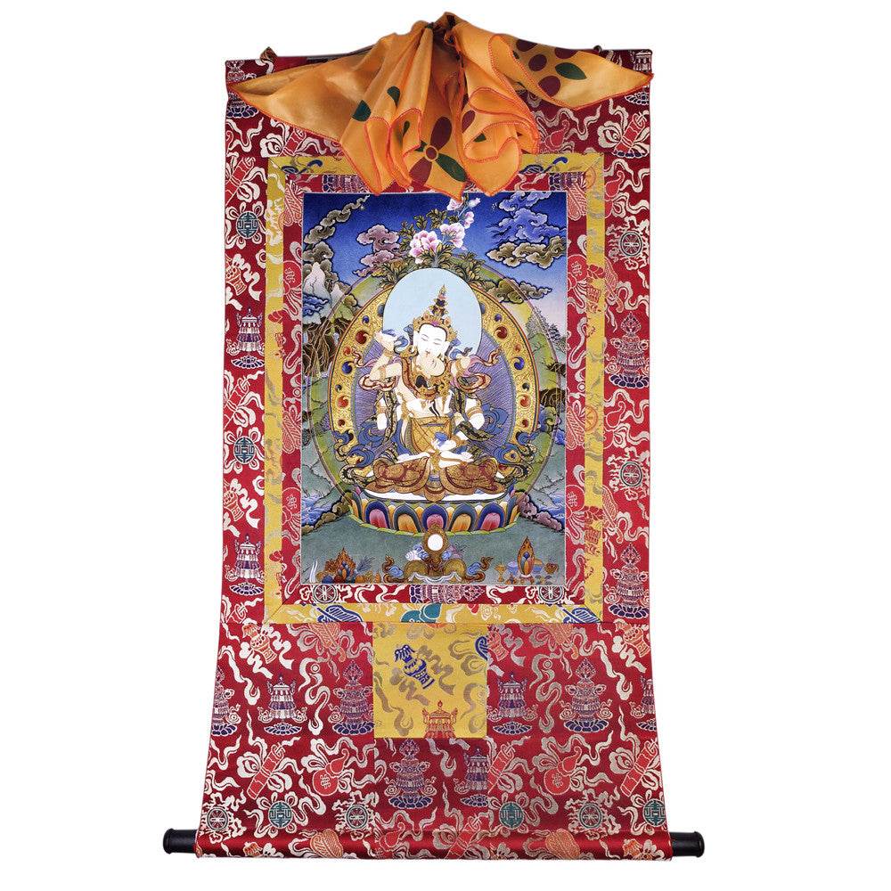 Vajrasattva in Yab Yum - Tibetan thangka painting, detailed view