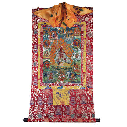 2766-唐卡-HBMT-070莲师愤怒相-老-300dpi - Tibetan thangka painting, detailed view