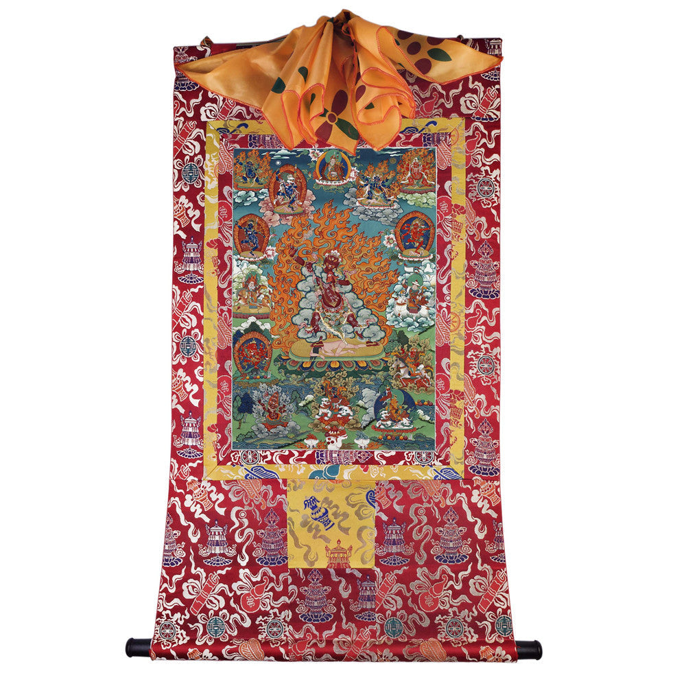 2766-唐卡-HBMT-070莲师愤怒相-老-300dpi - Tibetan thangka painting, detailed view