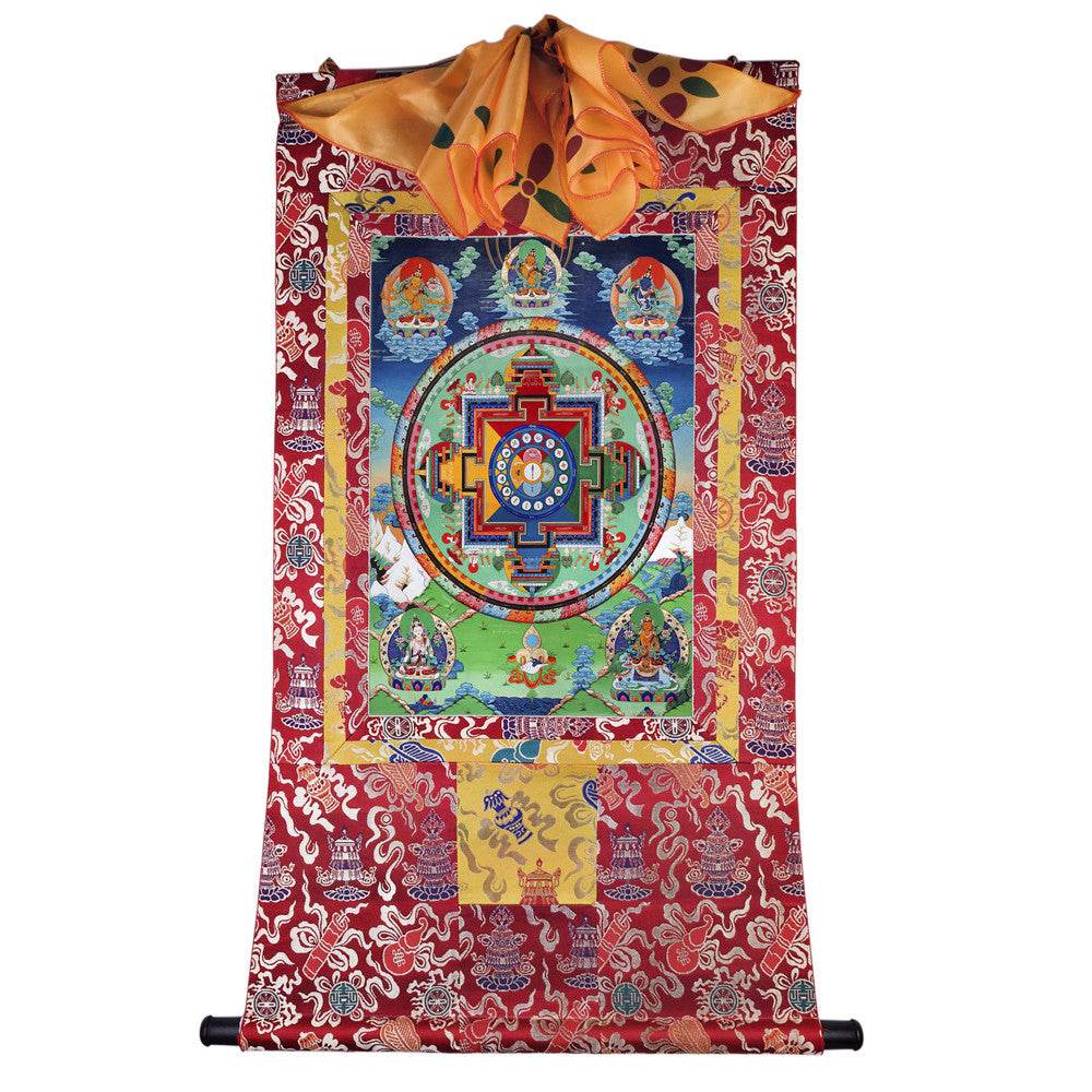 The Mandala of Manjushri Bodhisattva - Tibetan thangka painting, detailed view