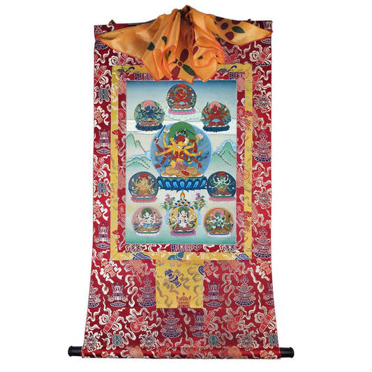 9 Yab-Yum Manjusri Thangka - Tibetan thangka painting, detailed view