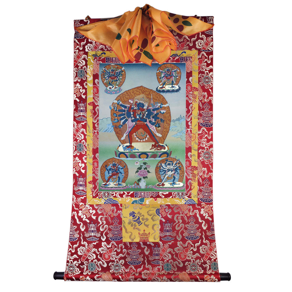 Gandhanra Tibetan Thangka Art - Vajrabhairava-Yamāntaka - from Kathok Monastery - Giclee Print with Mineral Pigments