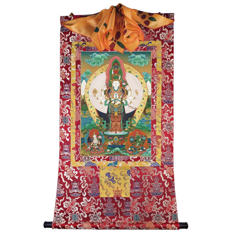 The Thousand-hand Avalokiteshvara - Tibetan thangka painting, detailed view