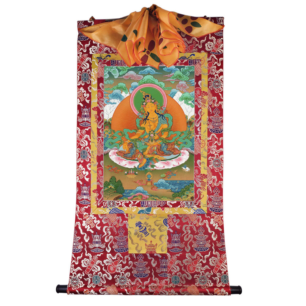 Gandhanra Tibetan Thangka Art -  Green Tara - from Kathok Monastery - Giclee Print with Mineral Pigments