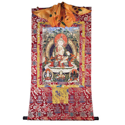 Vajrasattva - 14th Century Old Version - Tibetan thangka painting, detailed view