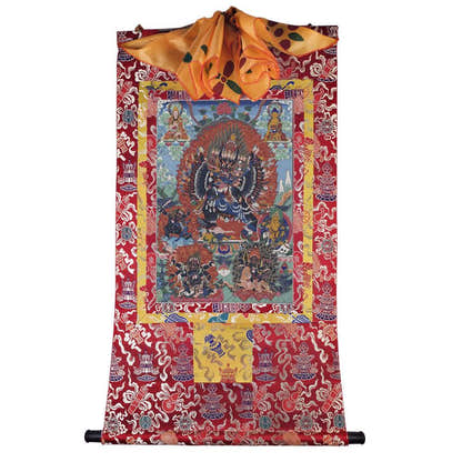Vajrabhairava / Yamantaka - 17th Century Old Version - Tibetan thangka painting, detailed view