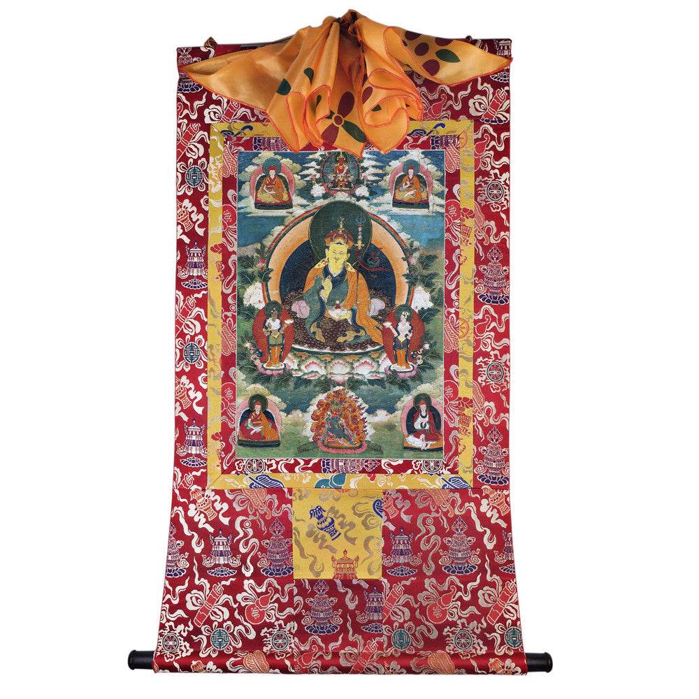 Padmasambhava - Guru Rinpoche - 17th Century Version - Tibetan thangka painting, detailed view