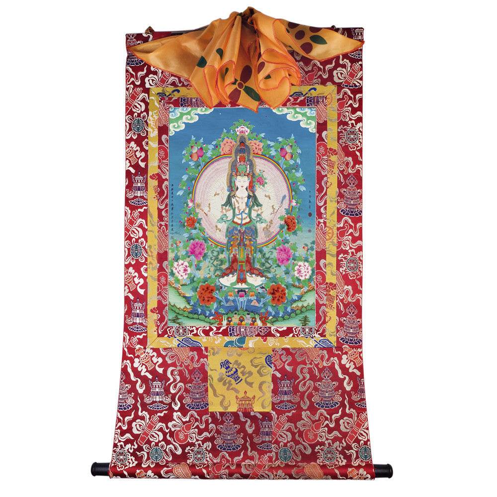The Thousand-hand Avalokiteshvara - Tibetan thangka painting, detailed view