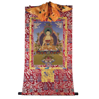 Bhaisajyaguru - Medicine Buddha - Tibetan thangka painting, detailed view
