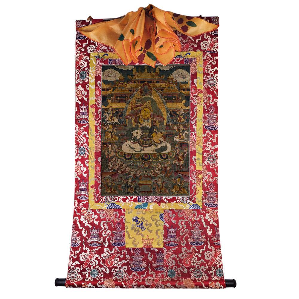 Vaishravana / Vaisravana - Tibetan thangka painting, detailed view