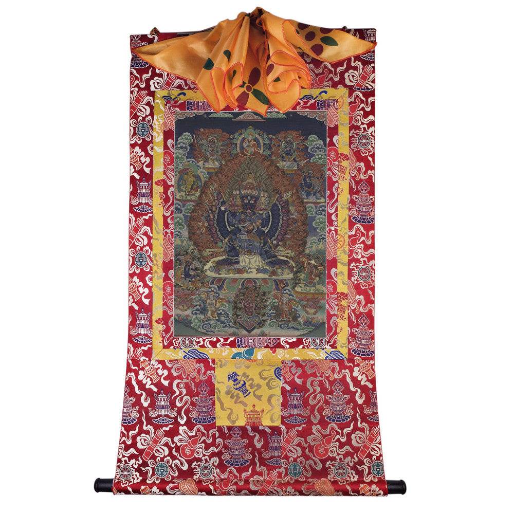 Vajrabhairava / Yamantaka - 17th Century Old Version - Tibetan thangka painting, detailed view