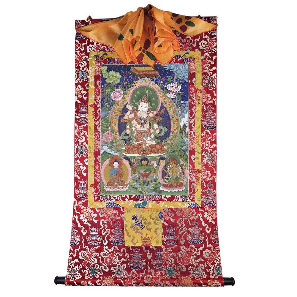 Vajrasattva in Yab Yum - Tibetan thangka painting, detailed view