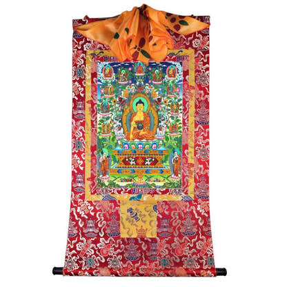 Shakyamuni Thangka - Hand Framed Giclee Printed Tibetan Art - Tibetan thangka painting, detailed view